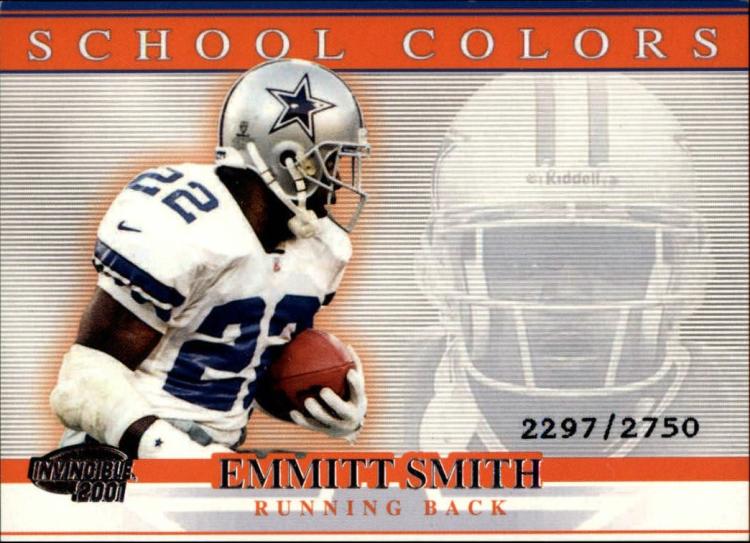 2001 Pacific Invincible School Colors #5 Emmitt Smith EX++ #'d/2750 Cowboys